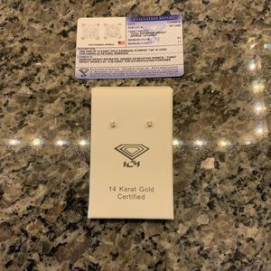 PRINCESS CUT DIAMOND STUDS EARRINGS SCREW BACK 14K